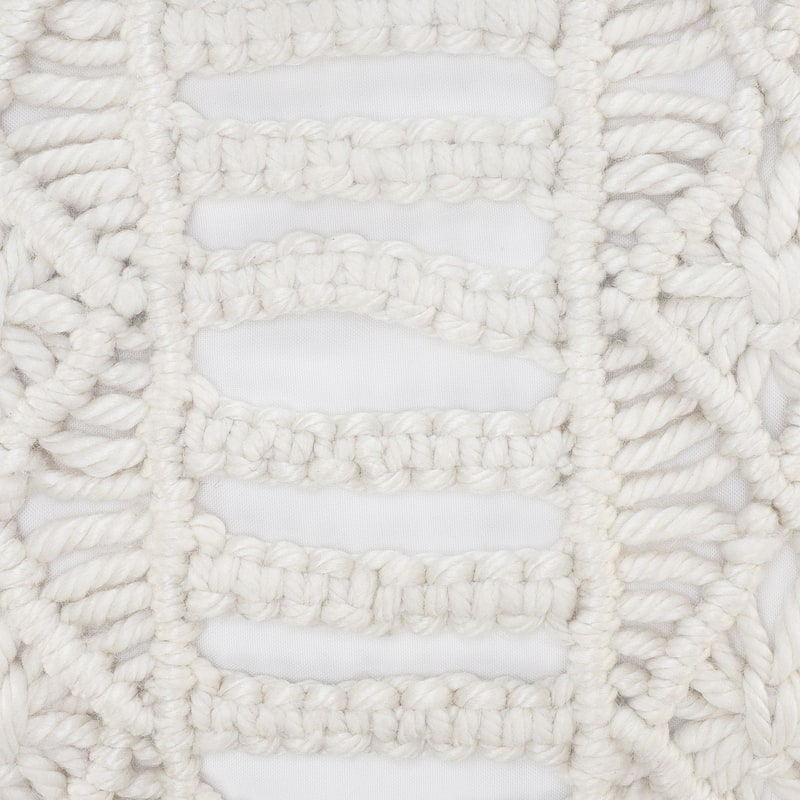 24" White Macrame Outdoor Square Throw Pillow