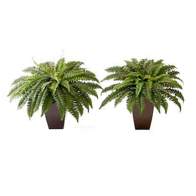 23" Artificial Boston Fern Plant with Tapered Bronze Metal Planter DIY KIT - Set of 2