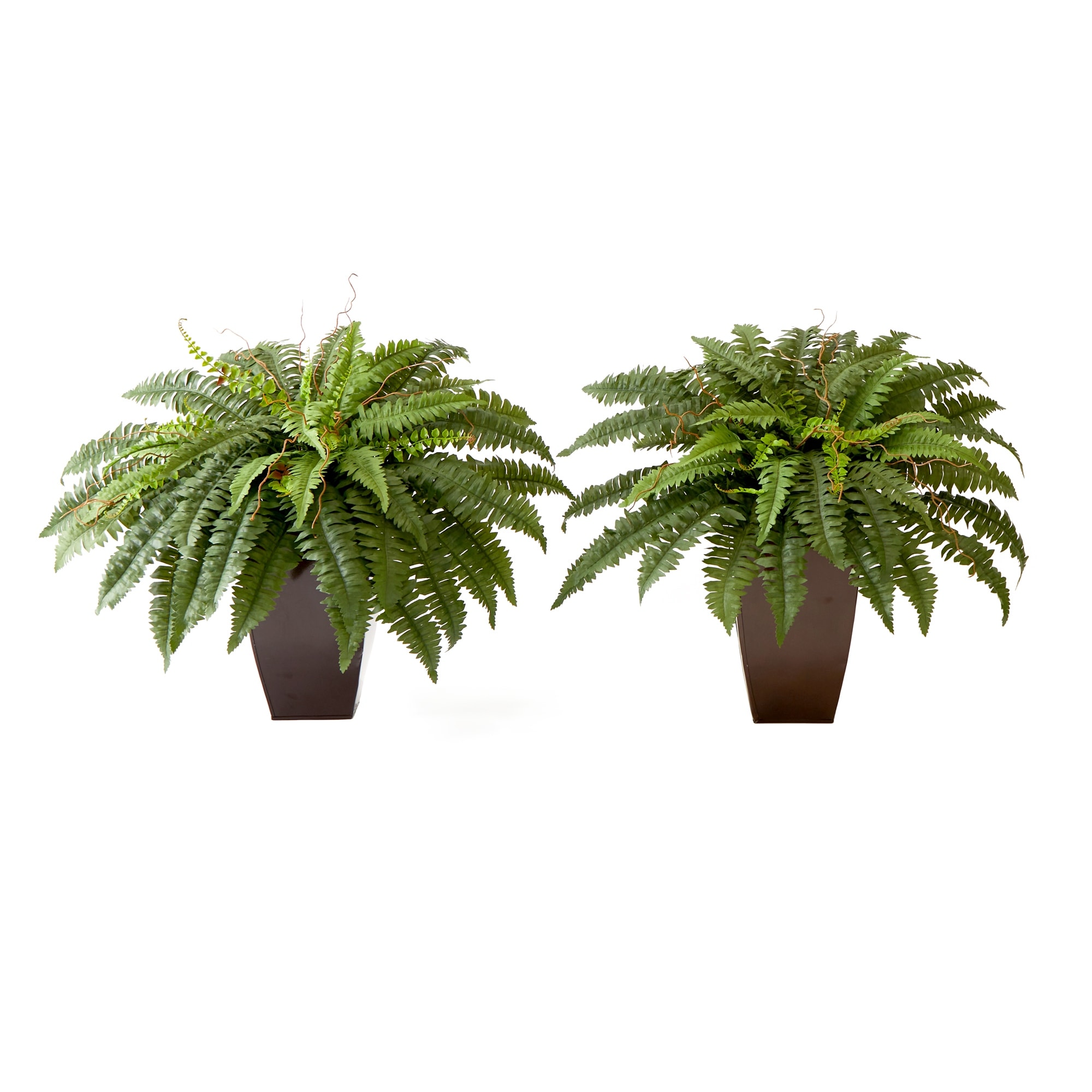 23" Artificial Boston Fern Plant with Tapered Bronze Metal Planter DIY KIT - Set of 2