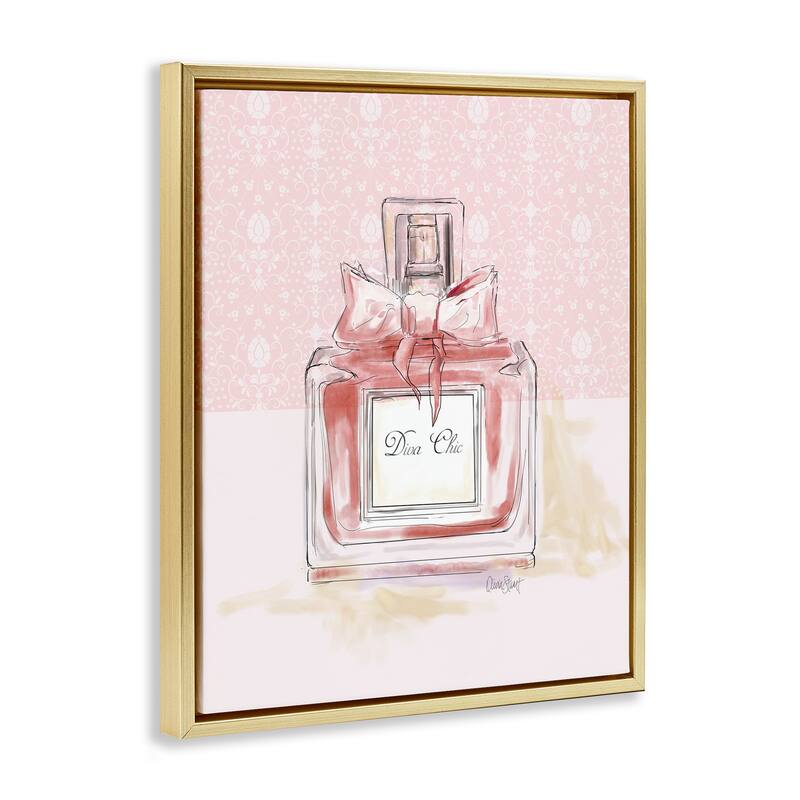 Stupell Diva Chic Pink Perfume Framed Floater Canvas Wall Art Design By Carol Robinson