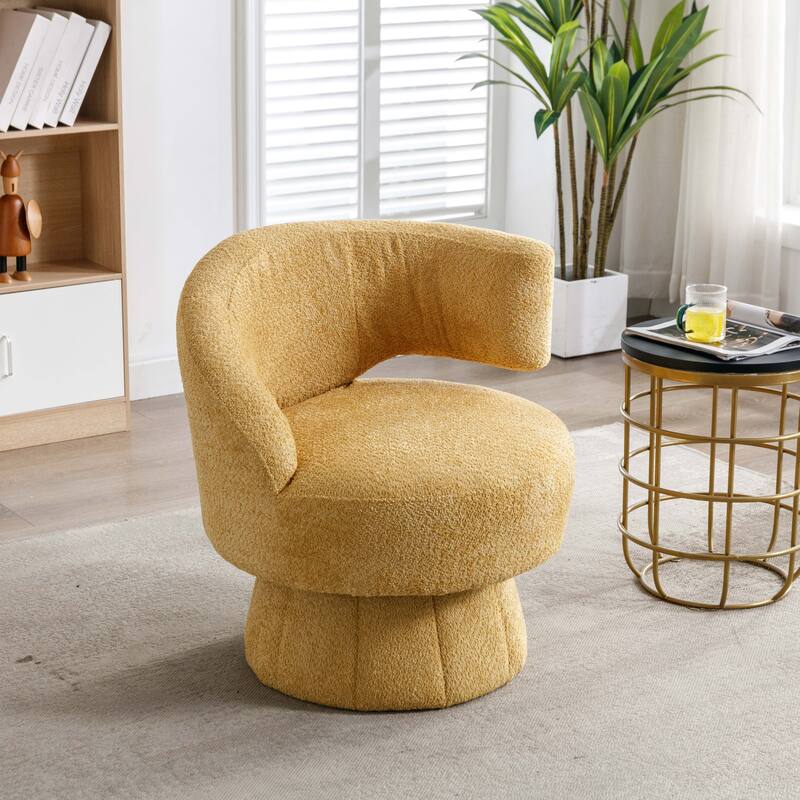 360 Degree Swivel Cuddle Barrel Accent Chairs with Wide Upholstered - Yellow