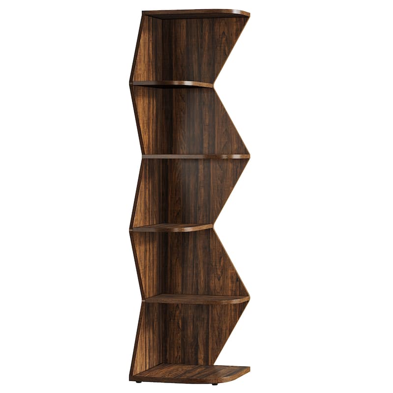 Industrial 5-Tier Corner Shelf Bookshelf with Storage for Living Room