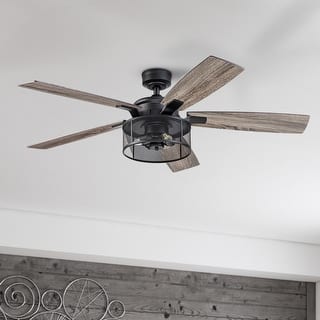 52" Honeywell Carnegie Matte Black Industrial Farmhouse LED Ceiling Fan with Light and Remote Control