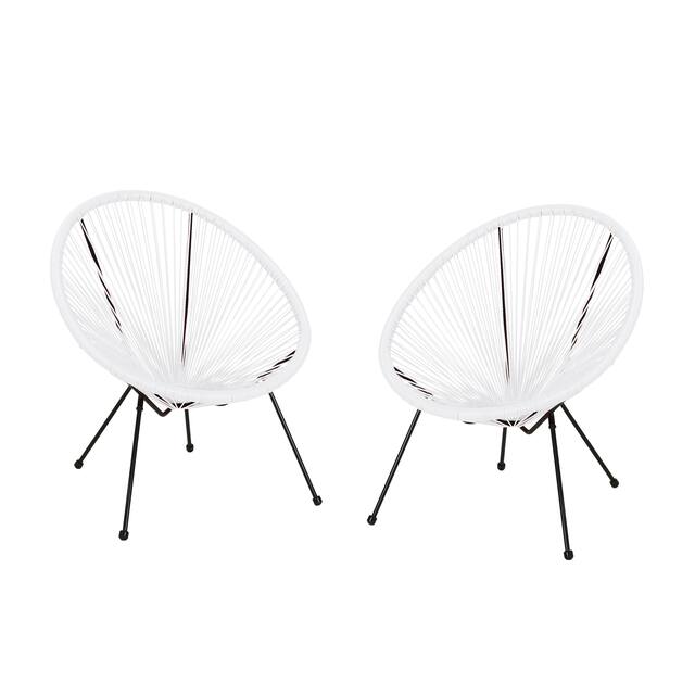 Anson Outdoor Steel Chairs w/ Hammock Rattan Seating (Set of 2) by Christopher Knight Home - White, Black