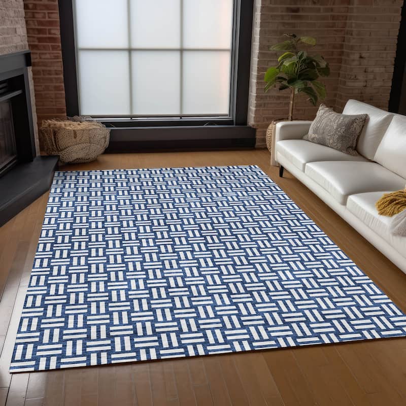 Machine Washable Indoor/ Outdoor Chantille Contempory Crosshatch Rug