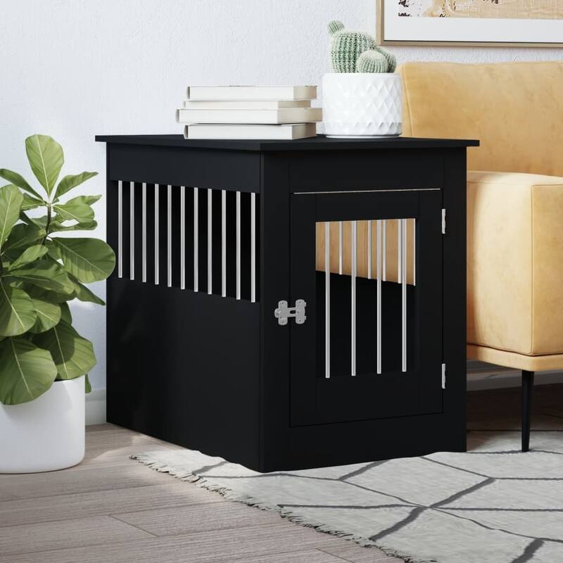 vidaXL Dog Crate with Door Doghouse Puppy Kennel Peg Cage Engineered Wood - 21.7" x 31.5" x 26.8" - Black