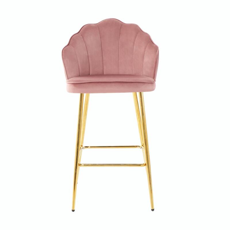 Set of 2 Velvet Shell Bar Chairs with Gold-Plated Metal Legs