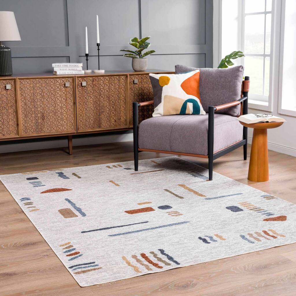 Hauteloom Arnon Living Room, Bedroom Machine Washable Area Rug - Medium Gray, Gray, Navy - 2' x 3'