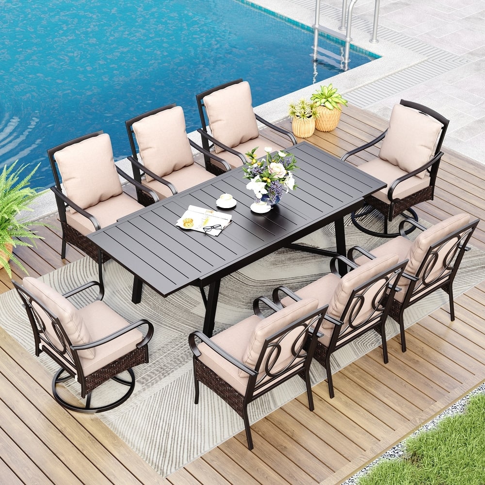 MAISON ARTS 9/7-Piece Patio Dining Set with Rattan Swivel Chairs and a Expandable Dining Table