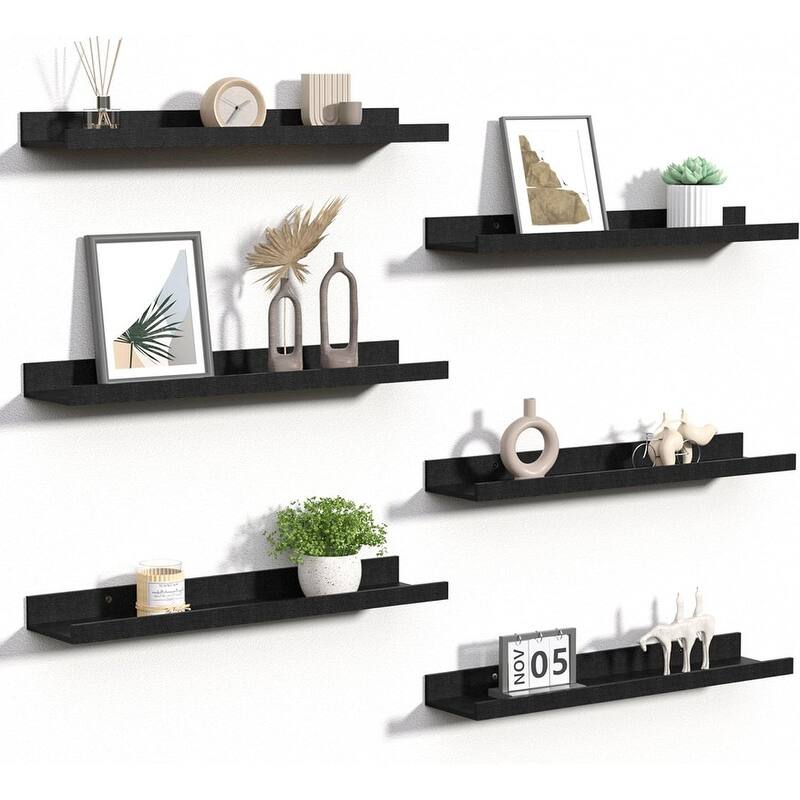 Decor Storage Set of 6 Floating Shelves for Wall, Wall Shelves - 23.6"D x 5.1"W x 1.7"H -  Black