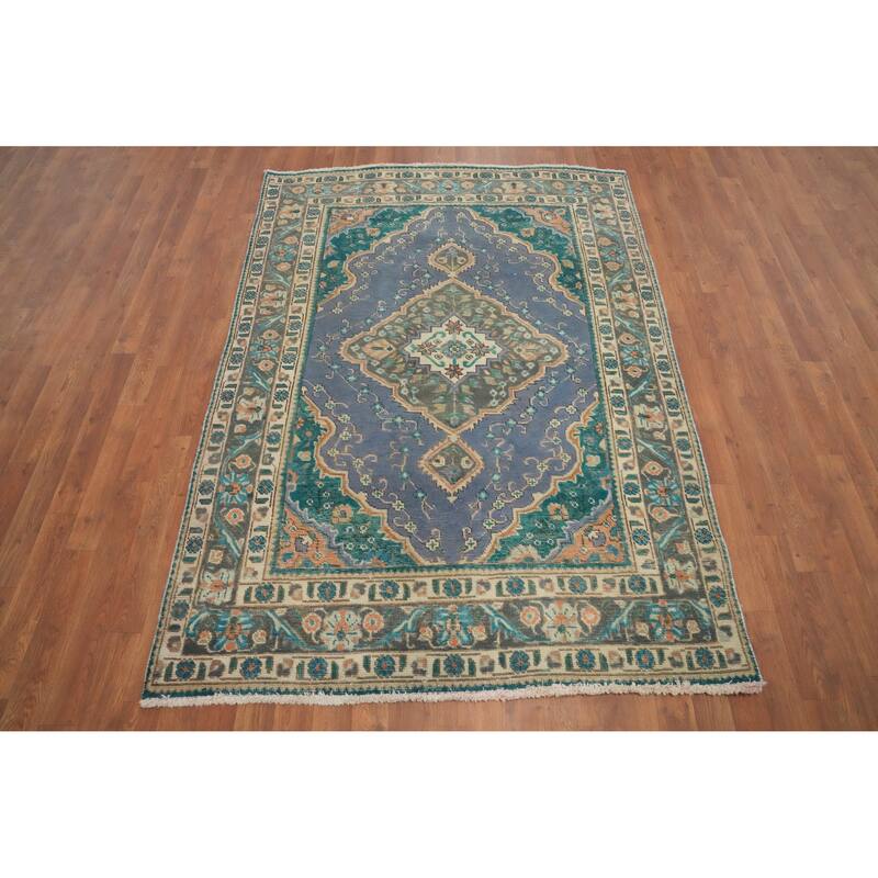 Hand Knotted Oriental 100% Wool Carpet Traditional Floral Purples Tabriz Area Rug - 6' 5'' X 4' 6''