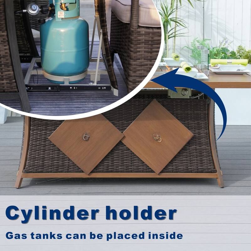 Outdoor 7-piece Furniture Set with Aluminum Fire Pit Table and Ice Bucket