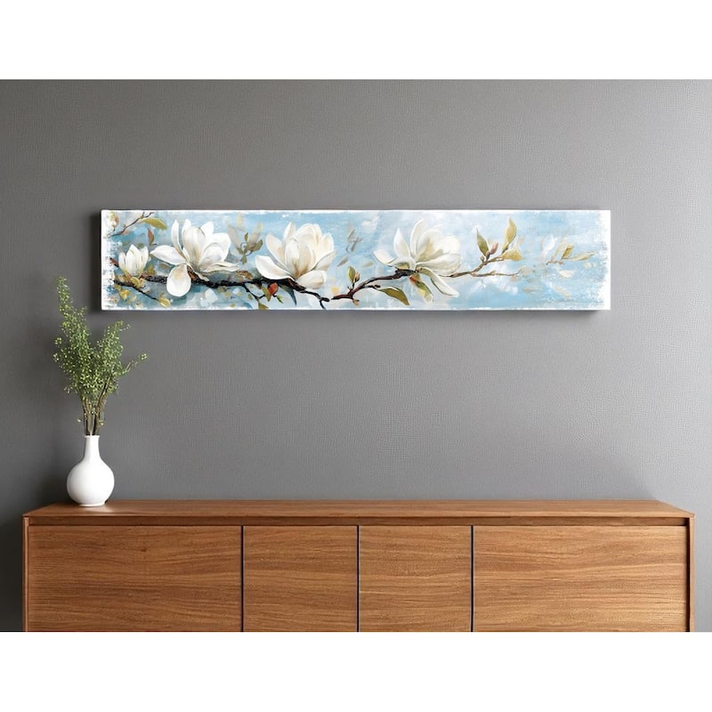 HomeRoots 10" X 36" Magnolia Branch Floral Hanging Wall Decor - 36 in. x 10 in.  x 1 in.