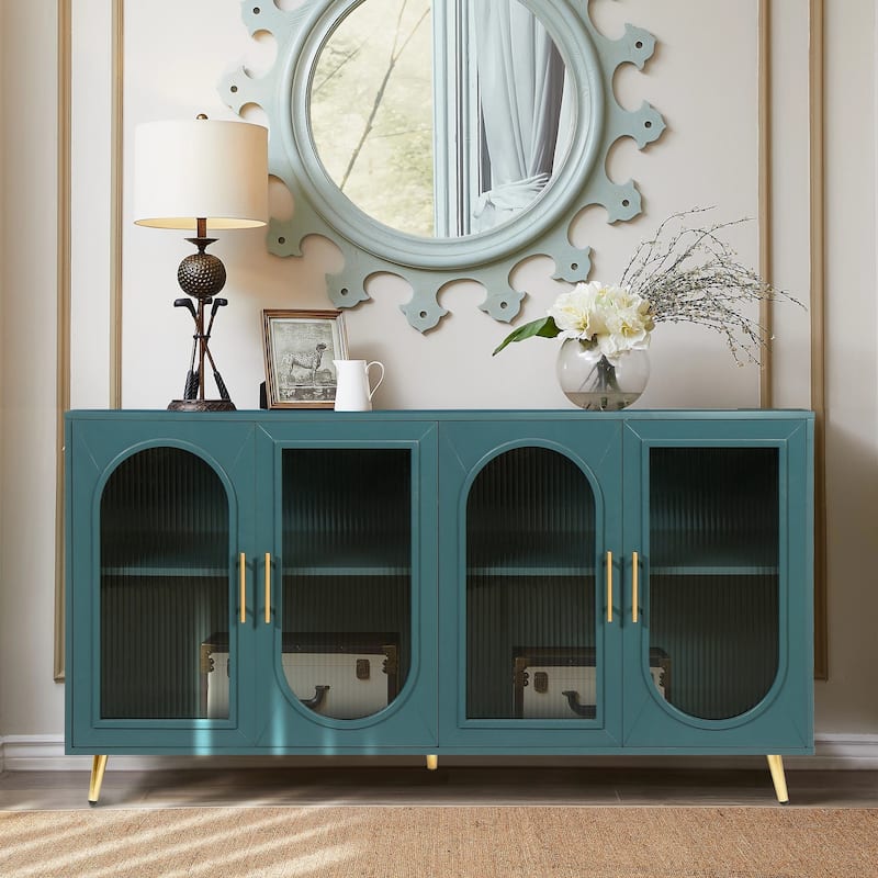 59.8'' TV Stand with Storage Cabinet and Adjustable Shelves - Navy Blue