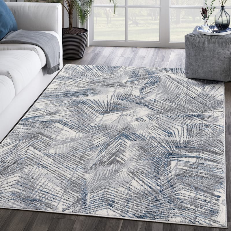Abani Rugs MIST Leaves Blue Grey Area Rug