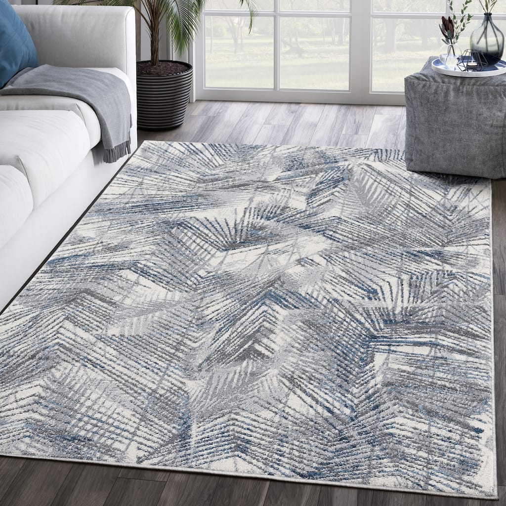 Abani Rugs MIST Leaves Blue Grey Area Rug