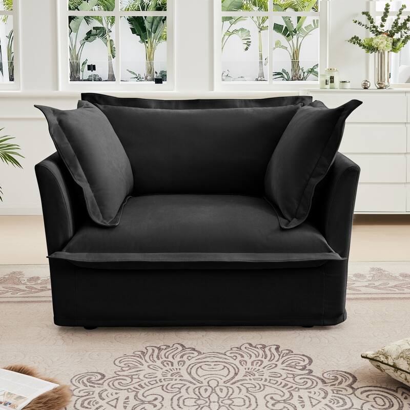 Slip-covered Armchair with Cushions, Chenille Fabric, Black