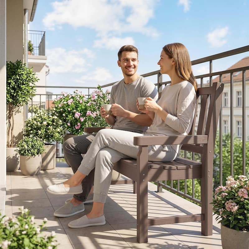 Outsunny Outdoor Bench, 49" All-Weather HDPE Garden Bench, 2-Person Patio Loveseat with 528 lbs Capacity