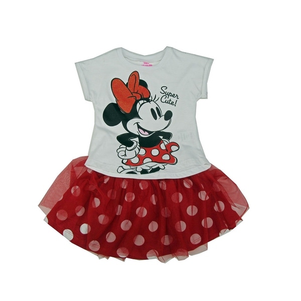 Disney Little Girls White Red Minnie Mouse Polka Dot 2 Pc Skirt Outfit