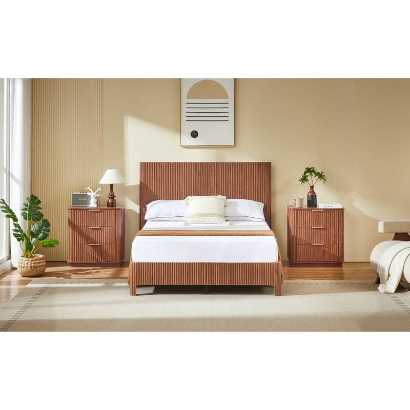 Full Size Wooden corrugated curved lines, No Box Spring Needed