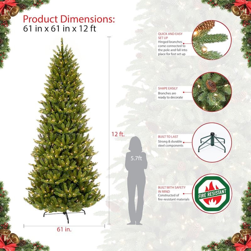 Puleo International 12 ft. Pre-lit Slim Fraser Fir Artificial Christmas Tree
