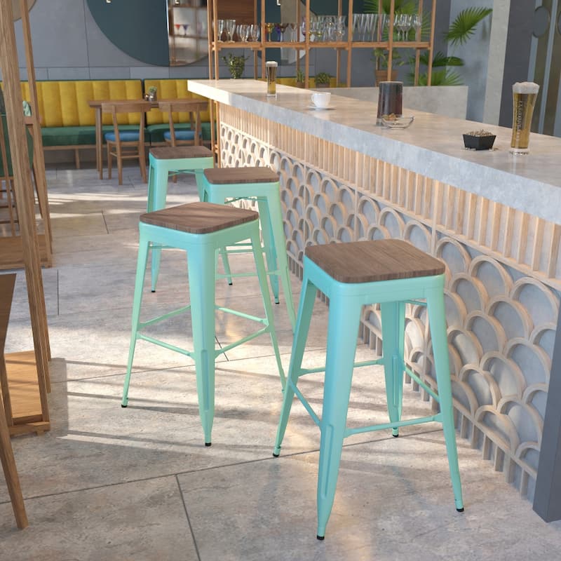 4 Pk. 30" High Backless Barstool with Square Wood Seat