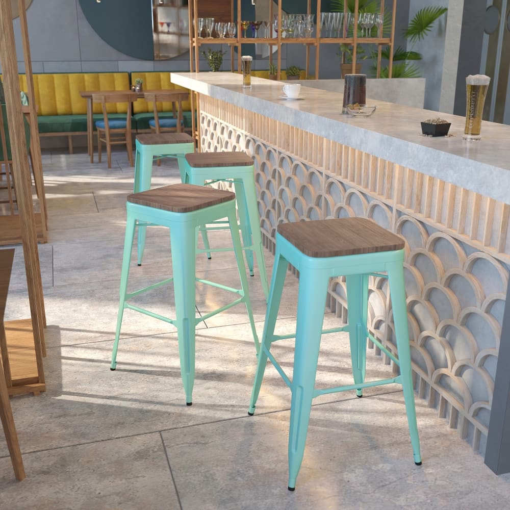 4 Pk. 30" High Backless Barstool with Square Wood Seat