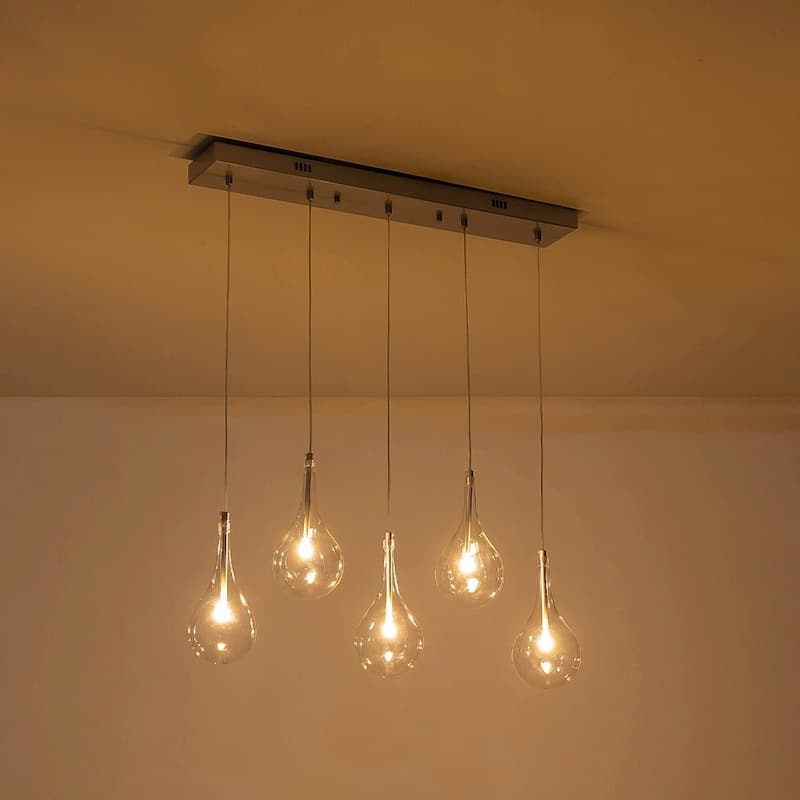 Modern Silver 5-Light Clear Balloon Glass Hanging Cluster Pendant