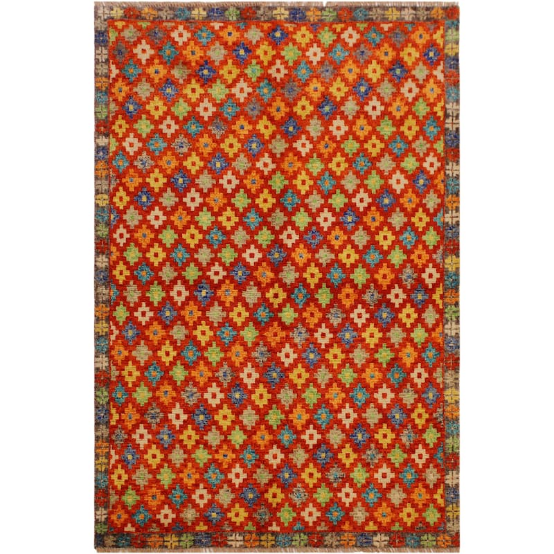 Boho Chic Balochi Jaramillo Orange/Brown Hand Knotted Wool Rug - 4'11'' x 6'6''
