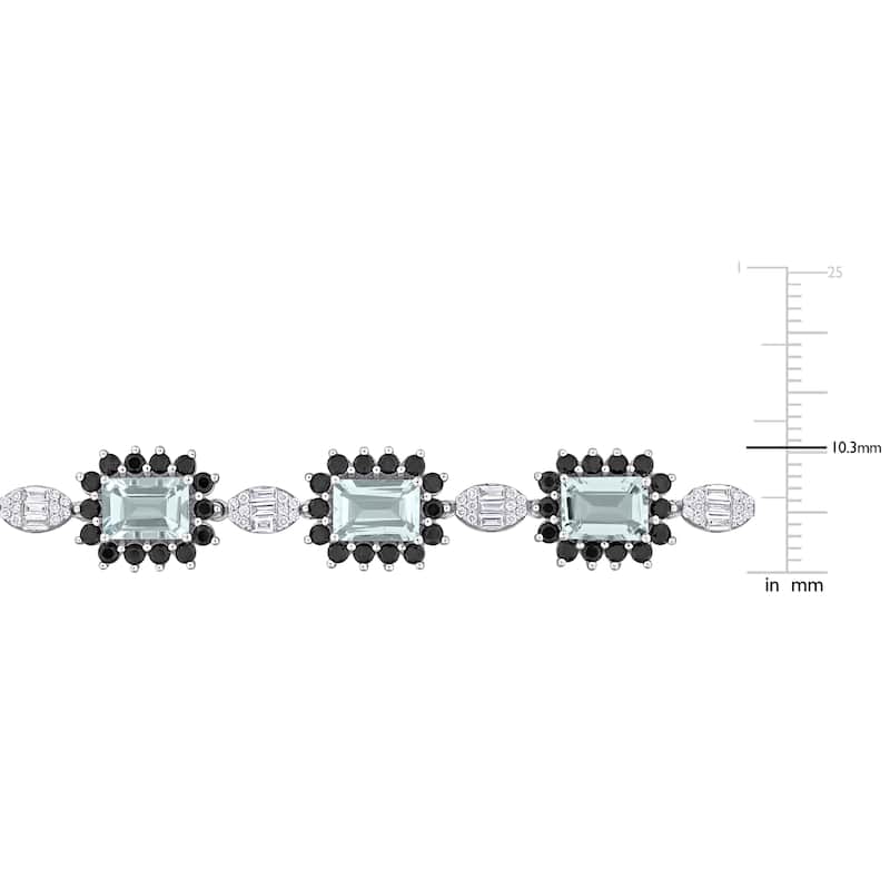 Miadora 12 1/2ct TGW Aquamarine Black Sapphire 1 1/8ct TDW Diamond Station Necklace 14k White Gold