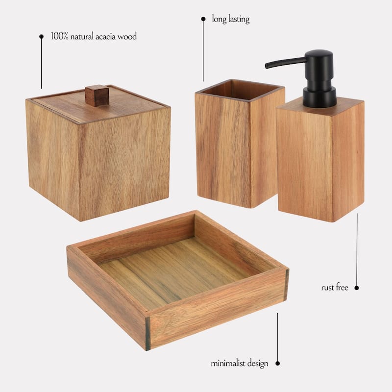 Acacia Wood Bathroom Accessory Set Collection
