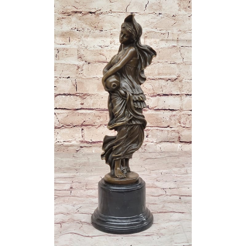 Aquarius Watercarrier Girl In Flowing Dress Carrying Jug Of Water - Bronze Sculpture By Milo