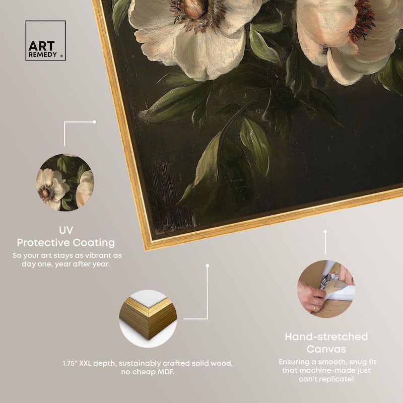 White Peonies in Dark I Canvas by Art Remedy