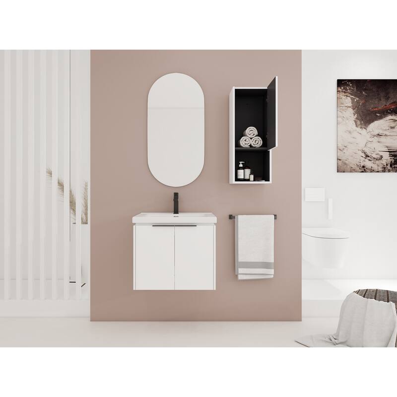 24" Wall-Mounted Bathroom Vanity With Ceramic Sink