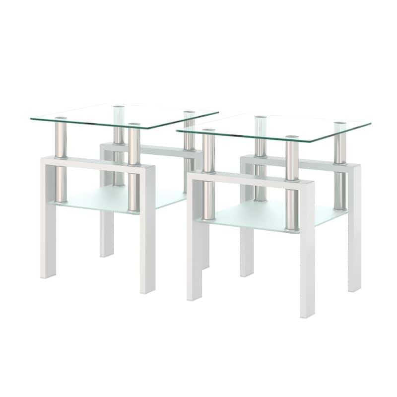 Modern Tempered Glass End Table (Set of 2) - White