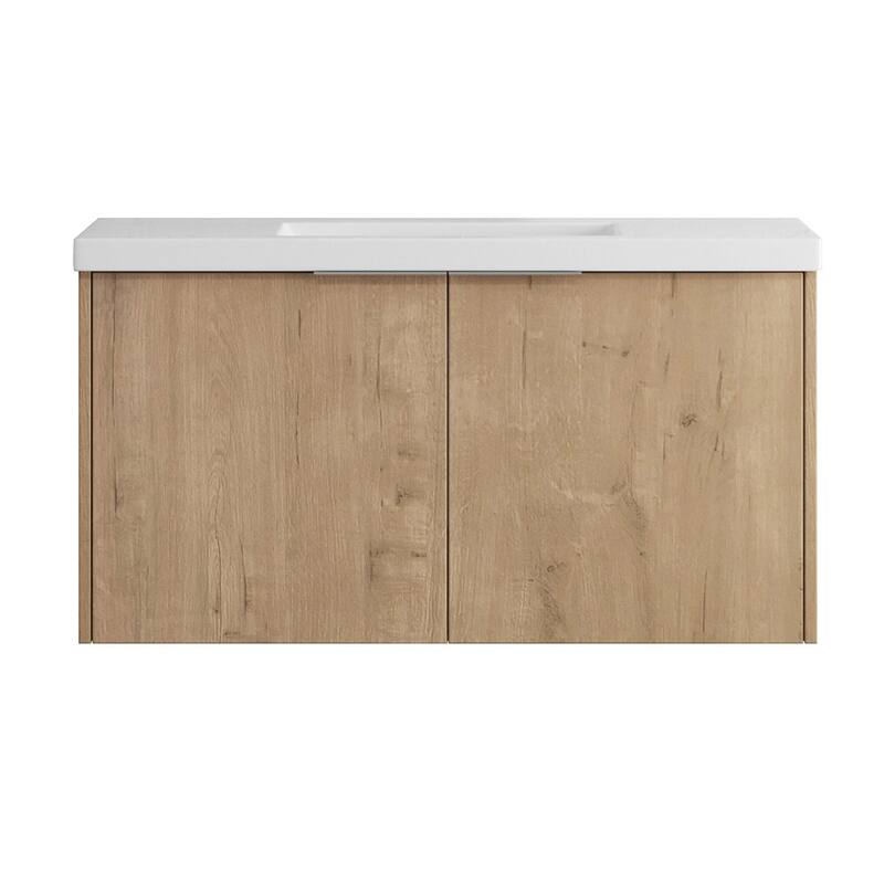 Bath Vanity Set in Imitative Oak with Resin Vanity Top in White with White Basin