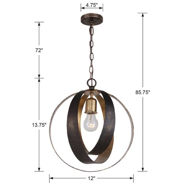 Luna 1 Light Bronze & Gold Sphere Mini Chandelier - 12'' W x 13.75'' H