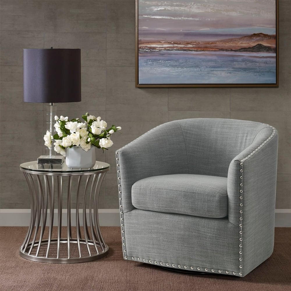 Swivel Barrel Chair With Rivet Detailing and Rotation