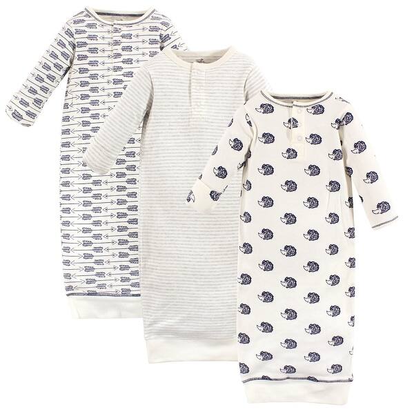 slide 1 of 1, Touched by Nature Baby Boy Organic Cotton Henley Long-Sleeve Gowns 3pk, Hedgehog 0-6 Months - Hedgehog