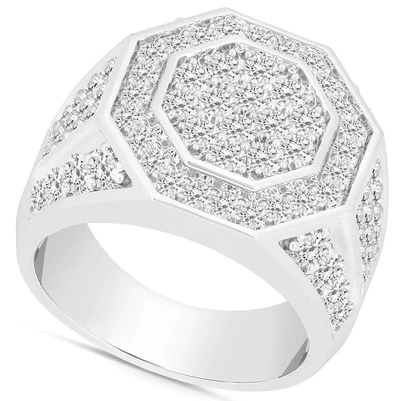 3Ct Men's Diamond Hexagon Cluster Ring White Gold