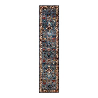 One of a Kind Hand Knotted Traditional Tribal Traditional Area Rug - 13' 9" X 2' 11"