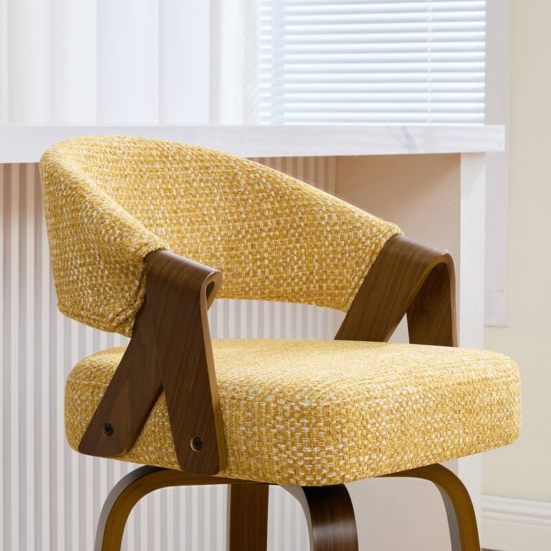 Mid-Century Upholstered Swivel Bar Stool/ Counter Stools with Curved Back - 37.5"H x 20.9"W x 19.9"D