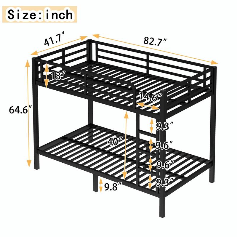 Metal Bunk Bed for Teens and Adults, Space-Saving, Noise-Reduced