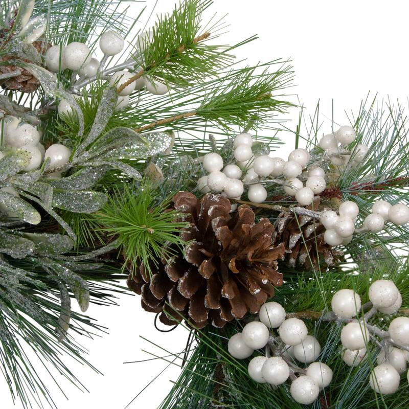 Glittered White Berry Pinecone Artificial Christmas Wreath, 30", Unlit
