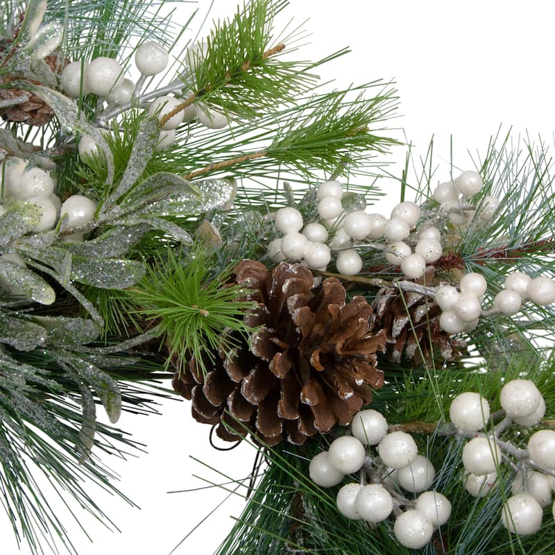 Glittered White Berry and Pinecone Artificial Christmas Wreath 30-Inch Unlit - 30"