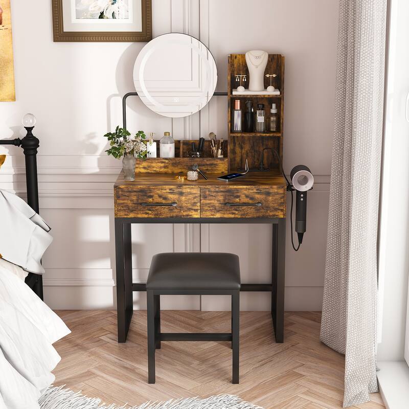 Makeup Vanity with LED Lights&3 Color and Power Outlet