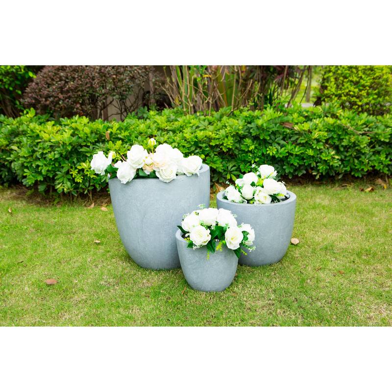 Kante Large Concrete Round Planters (Set of 3), Outdoor/Indoor, Modern, Lightweight, Weather Resistant (Slate Gray)