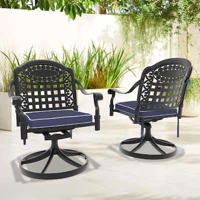 Black Swivel Aluminum Patio Outdoor Dining Chair (2-Pack)