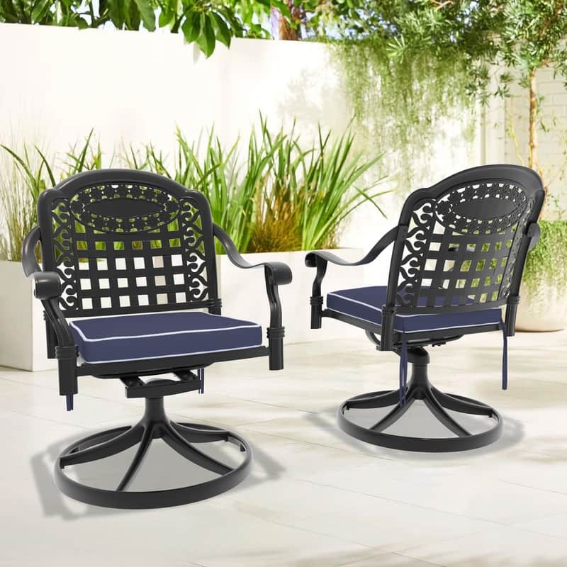 Black Swivel Aluminum Patio Outdoor Dining Chair (2-Pack)