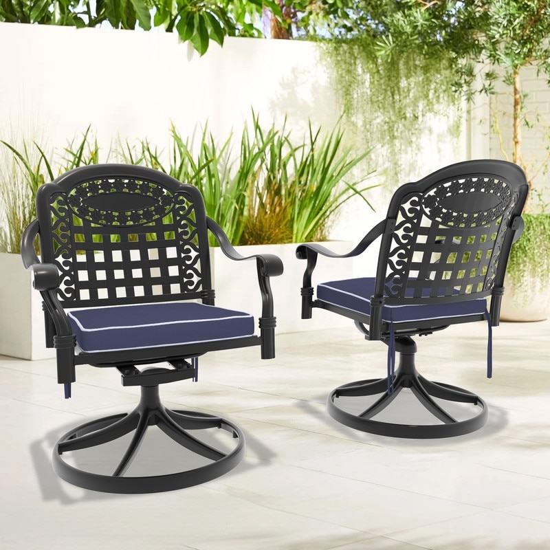 Black Swivel Aluminum Patio Outdoor Dining Chair (2-Pack)
